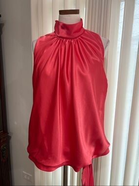 Studio 1940 Satin High-Neck Sleeveless blouse banded waist bow accent fancy 16w